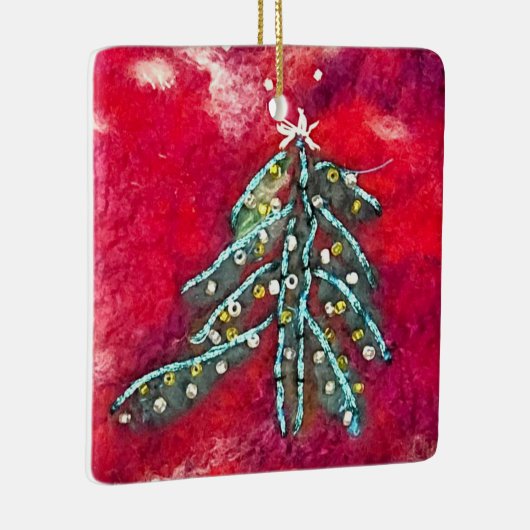 雪の多いクリスマスツリー セラミックオーナメント (右)