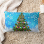 雪の多いクリスマスツリー ランバークッション (ブランケット)