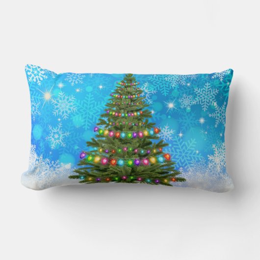 雪の多いクリスマスツリー ランバークッション (正面)