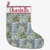 雪の多いクリスマスツリー ラージクリスマスストッキング (正面)