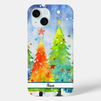 雪の多いクリスマスツリー iPhone 15ケース