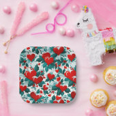 雪の多いクリスマスハート赤緑と白 ペーパープレート (パーティー)