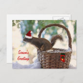 雪の多いクリスマスバスケットに入ったサンタリス シーズンポストカード (正面/裏面)