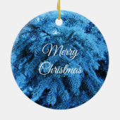 雪の多いクリスマスフォレストスプルース セラミックオーナメント (裏面)