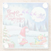 雪の多いクリスマス格言とサンタのそりのプレゼント ガラスコースター (裏面)