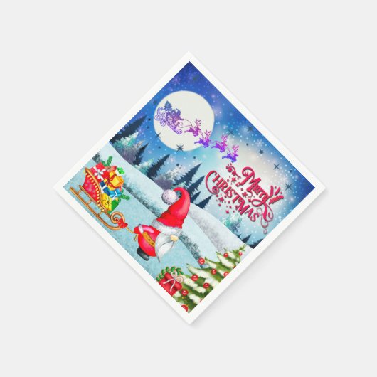 雪の多いクリスマス格言とサンタのそりのプレゼント スタンダードカクテルナプキン (角)