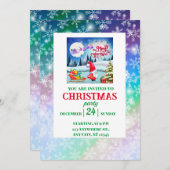 雪の多いクリスマス格言とサンタのそりのプレゼント 招待状 (正面/裏面)