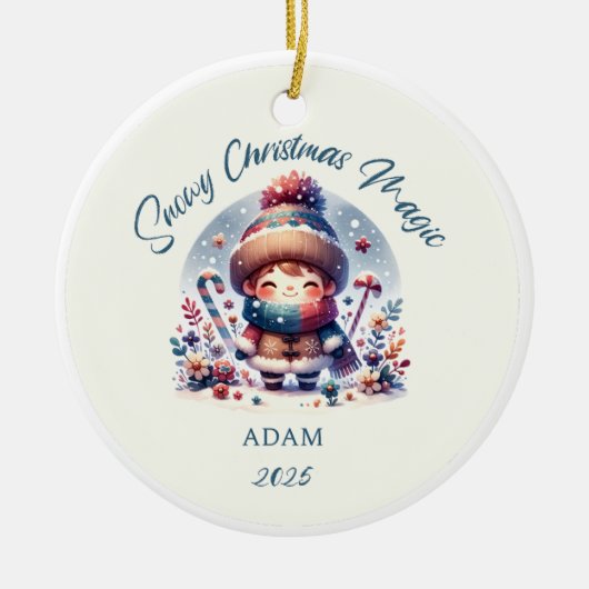雪の多いクリスマス魔法 セラミックオーナメント (正面)