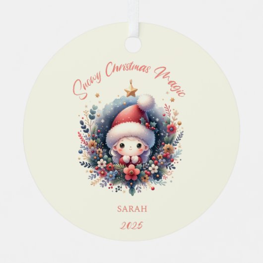 雪の多いクリスマス魔法 メタルオーナメント (正面)