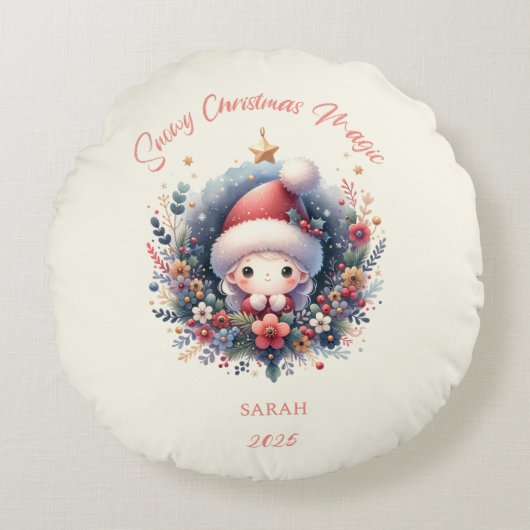 雪の多いクリスマス魔法 ラウンドクッション (正面)