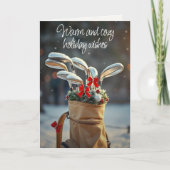 雪の多いゴルフの冬の季節の願い シーズンカード (正面)