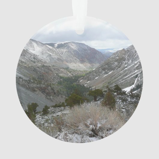 雪の多いシエラネバダ山脈をドライブする オーナメント (裏面)