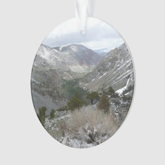 雪の多いシエラネバダ山脈をドライブする オーナメント (正面)