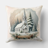 雪の多いチャペル | クリスマス白熱［赤熱］光を放つシーン クッション (裏面)
