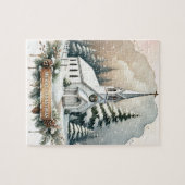 雪の多いチャペル | クリスマス白熱［赤熱］光を放つシーン ジグソーパズル (横)