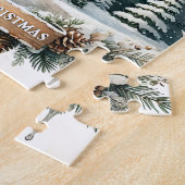 雪の多いチャペル | クリスマス白熱［赤熱］光を放つシーン ジグソーパズル (側面)