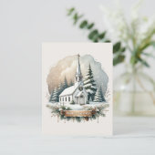 雪の多いチャペル | クリスマス白熱［赤熱］光を放つシーン ポストカード (スタンド正面)