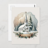 雪の多いチャペル | クリスマス白熱［赤熱］光を放つシーン ポストカード (正面/裏面)