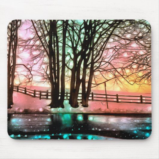 雪の多いデラウェアの丘の斜面の魔法の木 マウスパッド (正面)