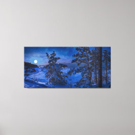 雪の多いバルト海の海岸とモミの木が夜に キャンバスプリント