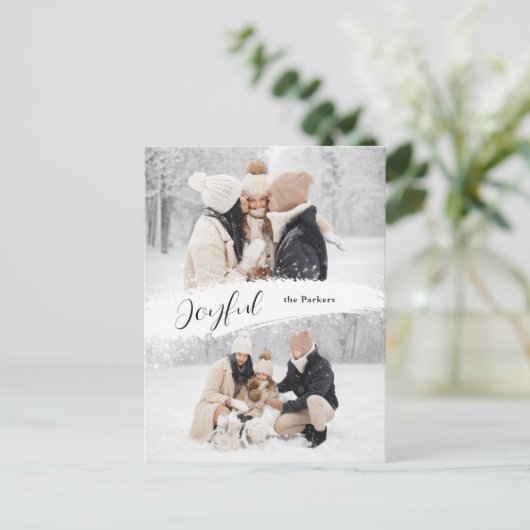 雪の多いブラシストロークで楽しいスクリプト2-Photo シーズンポストカード (スタンド正面)