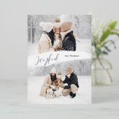 雪の多いブラシストロークで楽しいスクリプト2-Photo 箔シーズンカード (立ち正面)