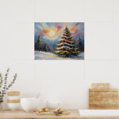 雪の多いワンダーランドの美しいクリスマスツリー ポスター (キッチン)