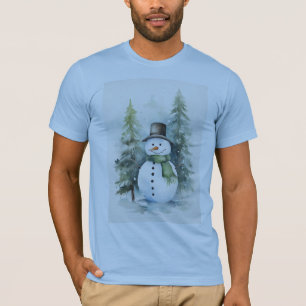 雪の多い冬に立つ陽気な雪だるま Tシャツ
