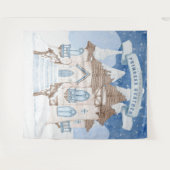 雪の多い冬の城の写真ブース背景 タペストリー (正面(横))