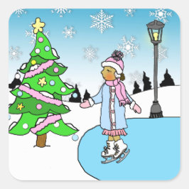 雪の多い冬の日にクリスマスのエスニックアイススケーター スクエアシール