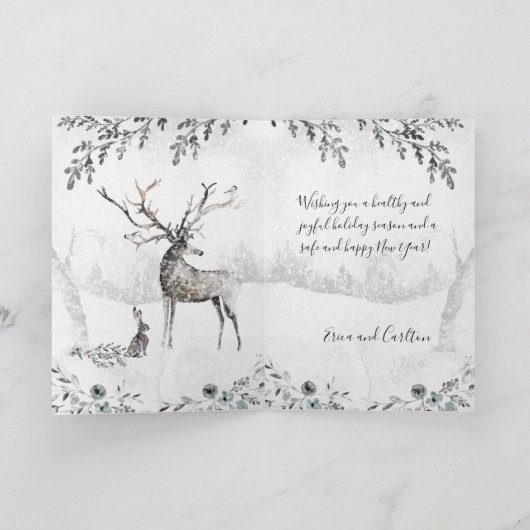 雪の多い冬の森林地帯トナカイと友人 シーズンカード (内部)
