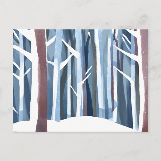 雪の多い冬の森 | モダンシンプル水の色 シーズンポストカード (正面)