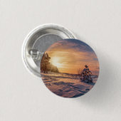 雪の多い冬の海岸の夕日 缶バッジ (正面&裏面)