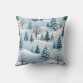 雪の多い冬の背景を持つ枕 クッション (裏面)