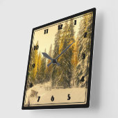 雪の多い冬の道と松の木 スクエア壁時計 (傾斜)