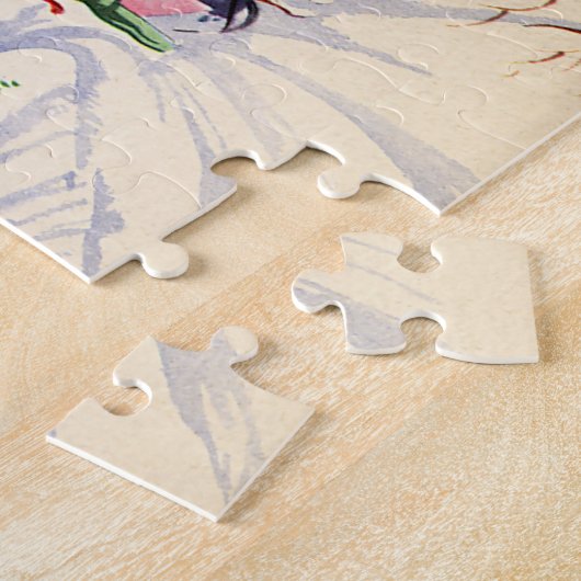 雪の多い冬の道のヴィンテージクリスマスツリー ジグソーパズル (側面)