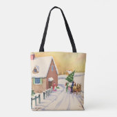 雪の多い冬の道のヴィンテージクリスマスツリー トートバッグ (裏面)