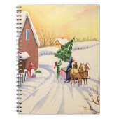 雪の多い冬の道のヴィンテージクリスマスツリー ノートブック (正面)