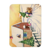 雪の多い冬の道のヴィンテージクリスマスツリー マグネット (縦)