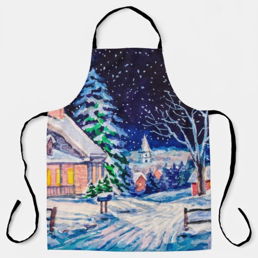 雪の多い冬の風景。カントリーハウス。クリスマスH エプロン (正面)