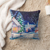 雪の多い冬の風景。カントリーハウス。クリスマスH クッション (ブランケット)
