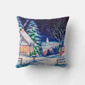 雪の多い冬の風景。カントリーハウス。クリスマスH クッション (裏面)