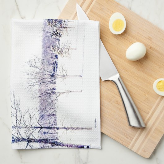 雪の多い冬の風景 キッチンタオル (四つ折り)