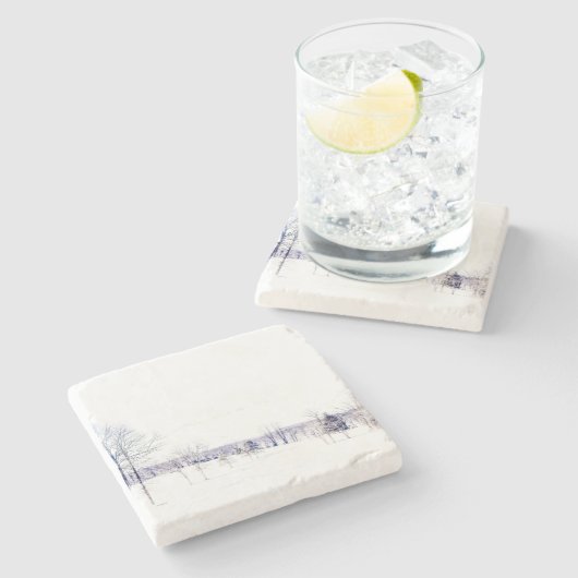 雪の多い冬の風景 ストーンコースター (横)