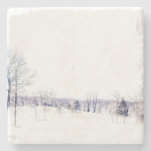 雪の多い冬の風景 ストーンコースター (正面)