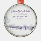 雪の多い冬の風景 メタルオーナメント (正面)