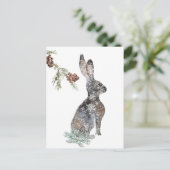 雪の多い冬ウサギの水色 ポストカード (スタンド正面)