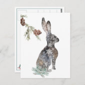 雪の多い冬ウサギの水色 ポストカード (正面/裏面)