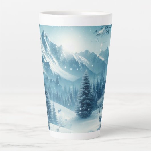 雪の多い冬山 カフェラテマグ (正面)