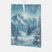 雪の多い冬山 ガラスオーナメント (正面左)